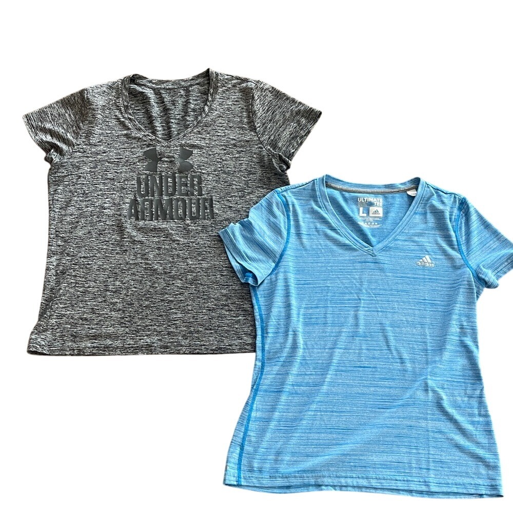 Under Armour & Adidas set of 2 V Neck Tees Large